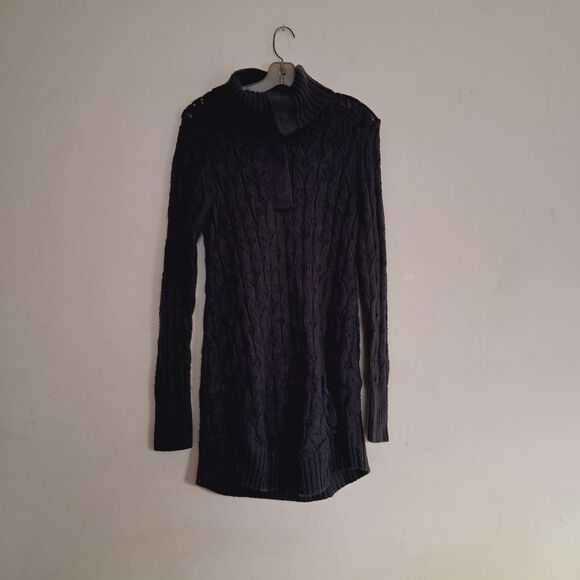 Nine West Jeans Sweater Tunic Women's Medium M Grey Cable Knit Snap Closure - Picture 2 of 11